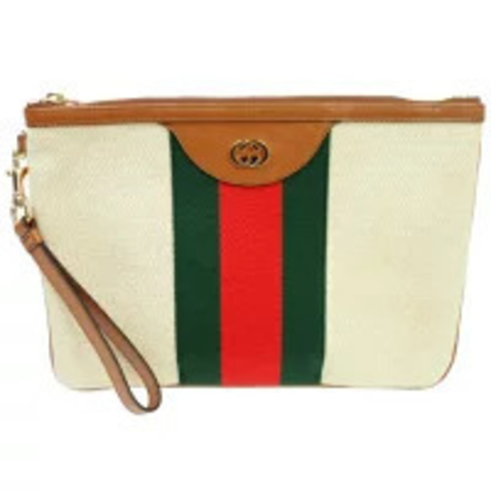 Gucci Sherry Clutch Bag Pouch Clutch GG Beige Brown Green Red Leather